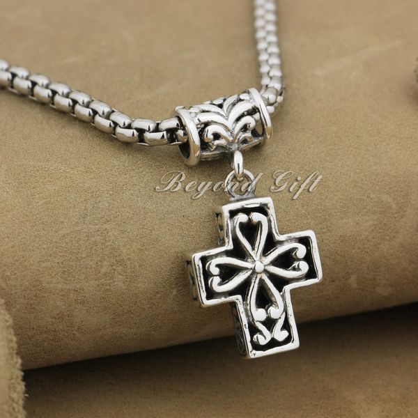 

92.5% sterling silver decorative cross charm pendant 9r012(necklace 24inch)
