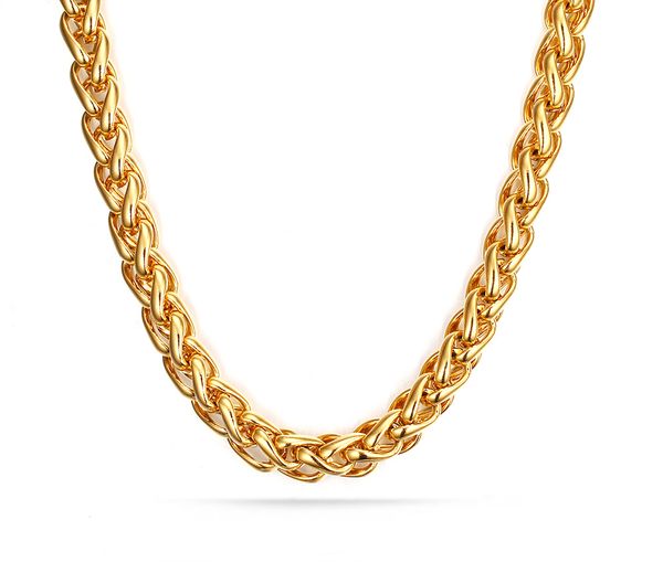 

outstanding selling gold 7mm stainless steel twisted wheat braid curb chain necklace 28" fashion new design for men's gift, Silver