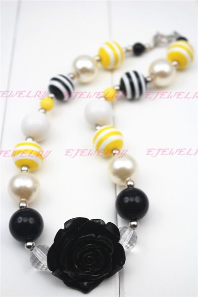 

wholesale black rose flower pendant chunky bubblegum necklace chunky bubblegum necklace for little children cb054, Silver
