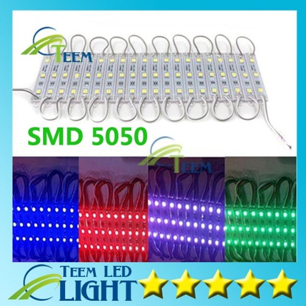 Moduli LED SMD5050 Impermeabile IP65 DC 12V 0,72W 3Led Segno retroilluminazione a LED per lettere di canale Caldo/freddo Bianco Rosso Blu illuminazione 1000