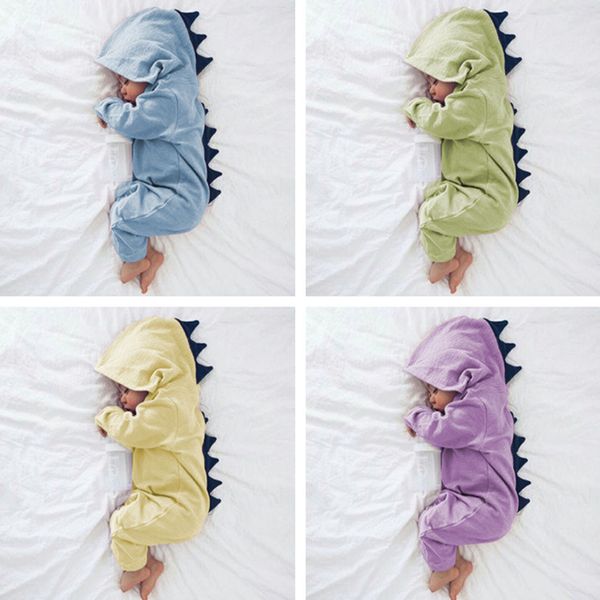 

cartoon dinosaur design hooded baby rompers newborn clothing cotton long sleeve jumpsuits boys girls one piece suit baby clothes 6 colors, Blue