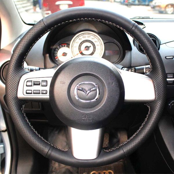 

steering wheel cover case for mazda 2 genuine leather diy hand-stitch car styling anti-slip