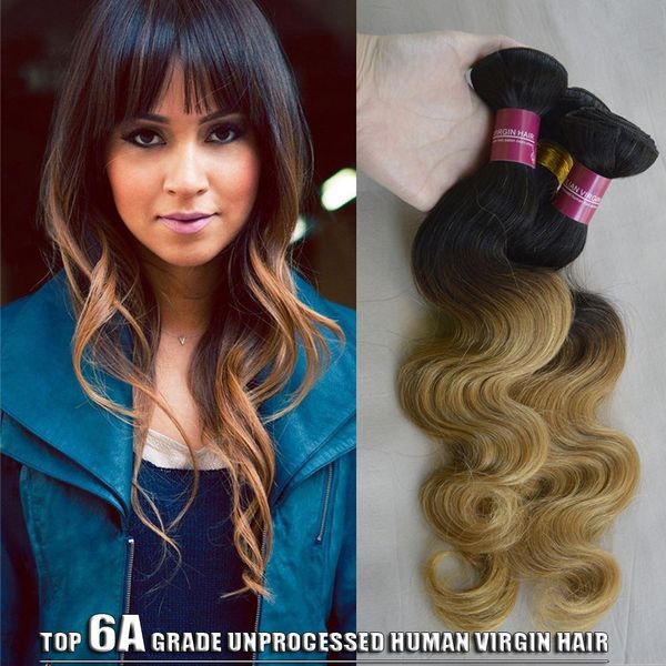 Virgin Human Hair Extension Ombre Weave 3 Bundle Two Tone Wavy