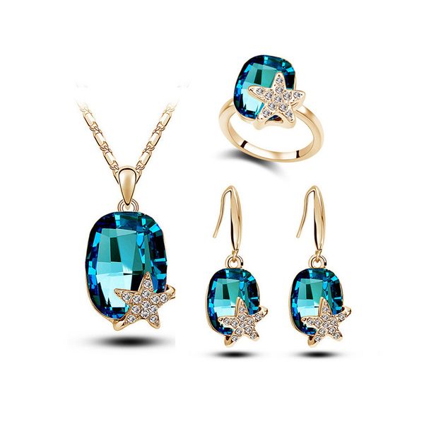 

elegant women jewelry set rhinestone star earrings necklace rings sets for wedding bridesmaid jewelry sets online g227, Silver
