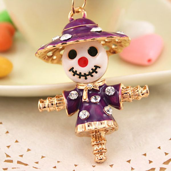 

rhinestone classic jack of straw key chains for woman,purse/handbag charms,gift ,real gold plated alloy keyring,ing, Slivery;golden