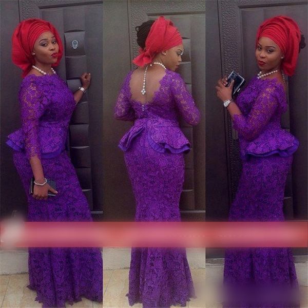 2019 Vestidos De Noite Do Laço Sereia Nigéria Aso Ebi Estilos Moda Formal Vestidos De Baile Formal Prom Vestidos Baratos Trem Do Inferno