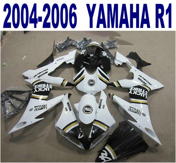 Spritzguss kostenloser Versand ABS-Verkleidungssatz für Yamaha 2004-2006 YZF R1 yzf-r1 04 05 06 weiß schwarz LUCKY STRIK Verkleidungsset PQ99