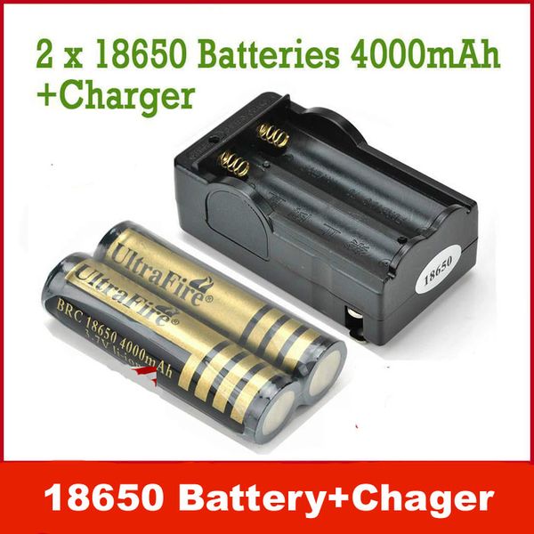 

2 pcs excellent ultrafire 18650 lithium ion 3.7v 4000 mah rechargeable batteries + 1pcs charger
