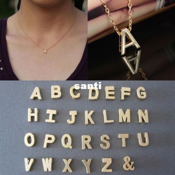 

letter name initial chain pendant fashion necklace a-z gold plate, Silver