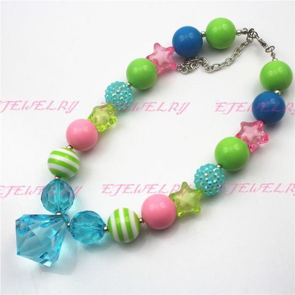 

acid blue waterdrop chunky children girls bubblegum chunky necklace girls necklace cb537, Silver
