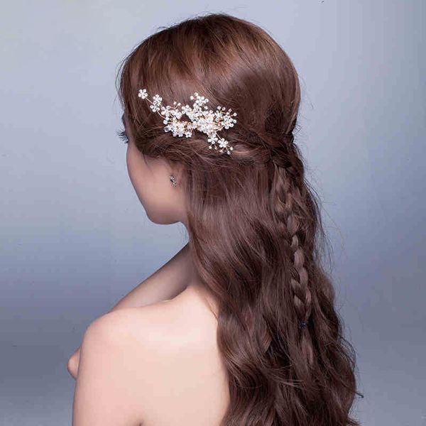 Gold Hair Combs Handmade Bridal Tiaras Hair Accessories Side Wear