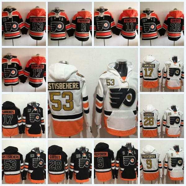 

53 Shayne Gostisbehere Philadelphia Flyers 28 Claude Giroux 9 Ivan Provorov 17 Wayne Simmonds Jersey Men's Hoodie Sweater Hockey Jersey