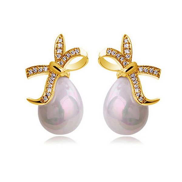 

south korea butterfly stud earrings 18k alloy austria crystal earrings for women gift jewelry pearl earrings jewelry 4238, Golden;silver