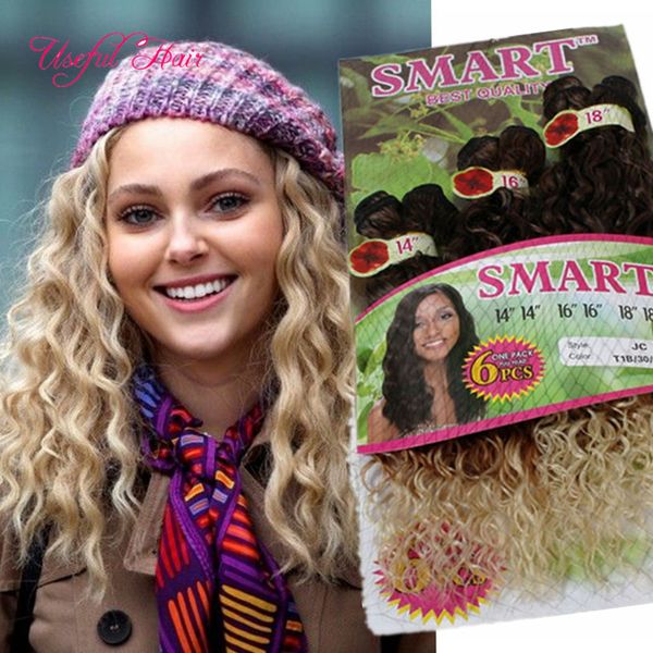 

blonde hair extensions 6pcs/lot smart synthetic weft hair ombre brown color jerry curl crochet braids hair weaves for women, Black
