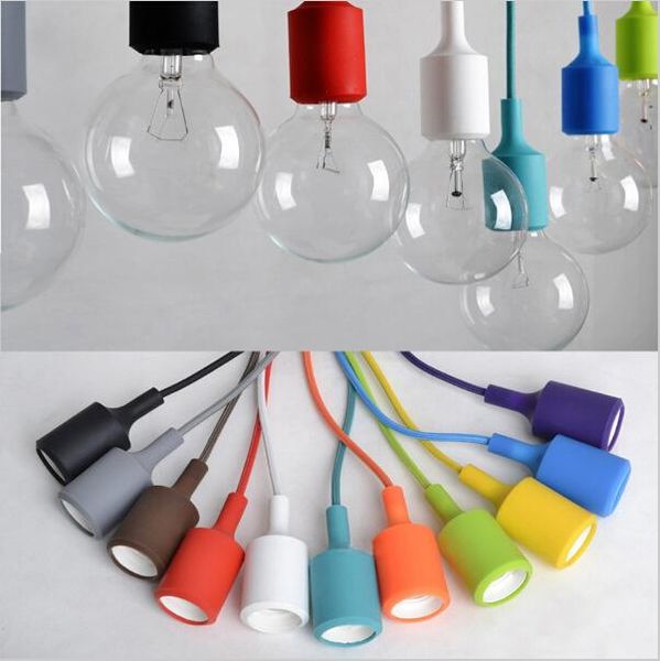 

2015 new arrival colorful led pendant lights 80cm wire e27 e26 110v 220v silicone pendant light sconce lamp socket holder without bulb vinta