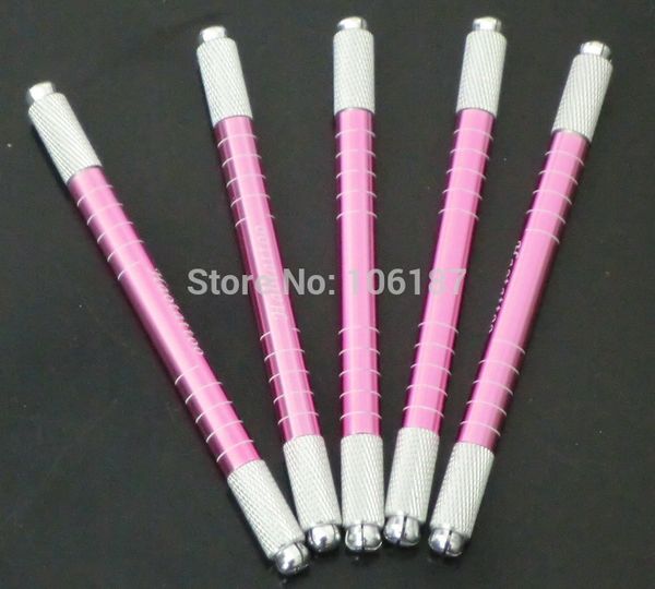 

wholesale-5pcs manual cosmetic tattoo eyebrow pink pen machine for permanent makeup wholeseale both side can be used