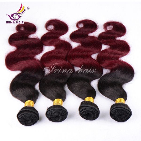 Ombre 1b 99j capelli onda del corpo 3 pezzi / lotto nero e bordeaux capelli vergini peruviani onda del corpo due toni 99j capelli brasiliani estensioni dei capelli umani rossi