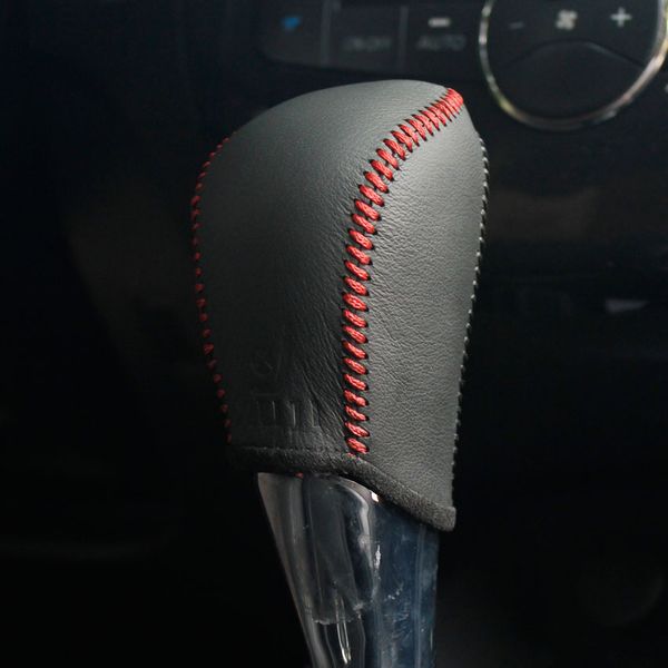 Caso para nissan tiida 2011 sentra sylphys automático gear shift knob capa mão-costurado couro genuíno diy engrenagem cobre acessórios de couro