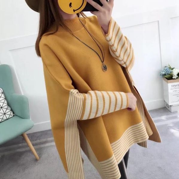

new autumn winter women's poncho sweater lady's knitted cloak batwing sleeve pulovers knitwear sweaters c3204, White;black