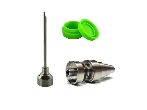 Utensili manuali universali Chiodi in titanio senza cupola 10mm 14mm 18mm Dabber Nail GR2 Dab Tool Rig con contenitori in vasetto di silicone con tappo in carb