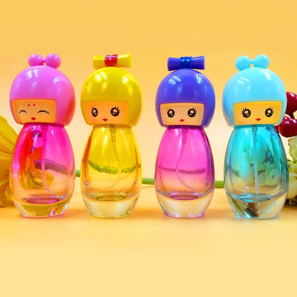 

20ml Cute Doll Head Perfume Bottle Glass Pump Perfume Atomizer Travel Empty Spray Scent Bottle Refillable Cosmetic Container 10pcs/lot DC361