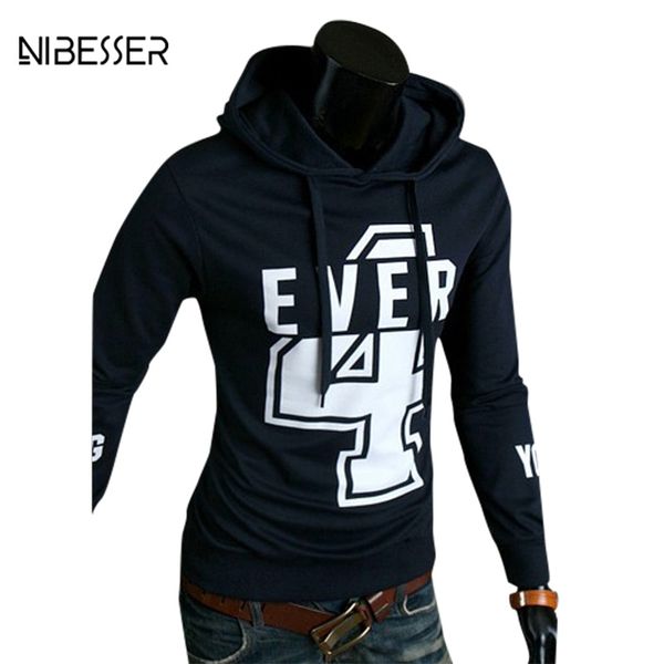 

wholesale- nibesser brand men hoodies letter printed long sleeve hoodies&sweatshirts men pullover o-neck men plain casual hoodies new, Black