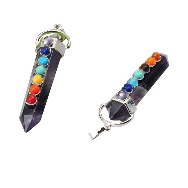 Großhandel Malachit Hexaheder Reiki Point Pendants mit 7 Chakra Crystal Edelstein für Frauen Männer Schmuck Halskette 8743