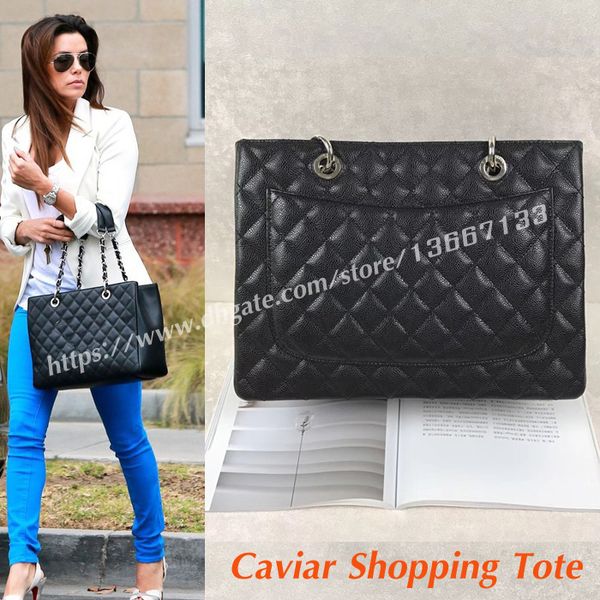 

2018 women 039 genuine leather handbag 34cm black caviar g t hopping tote 50995 fa hion female large houlder bag