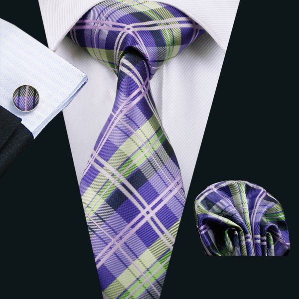 

purple check mens ties silk hanky cufflinks necktie set jacquard woven business formal bussiness casual tie meeting n-0211, Black;blue
