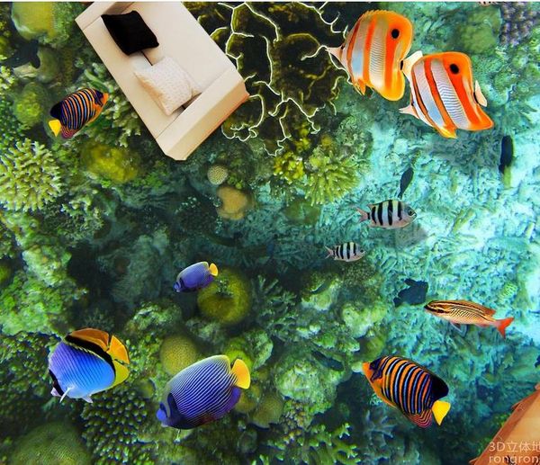 

underwater world coral fish 3d bathroom floor tile template wallpaper for bathrooms