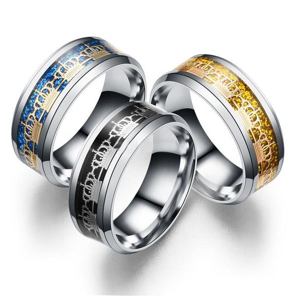 Moda Aço Inoxidável Titanium Aço Inoxidável 316L Crown Anel de Aço Inoxidável Jóias para Homens Senhor casamento para amantes