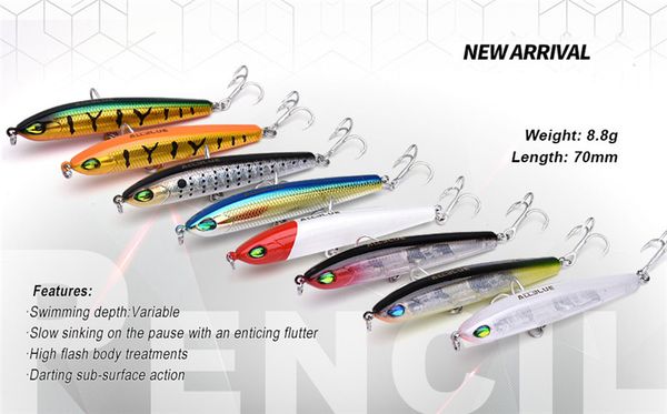 

ps painted laser pencil bionic fishing bait 8cm 9g slow sinking high flash body artificial lure with lead