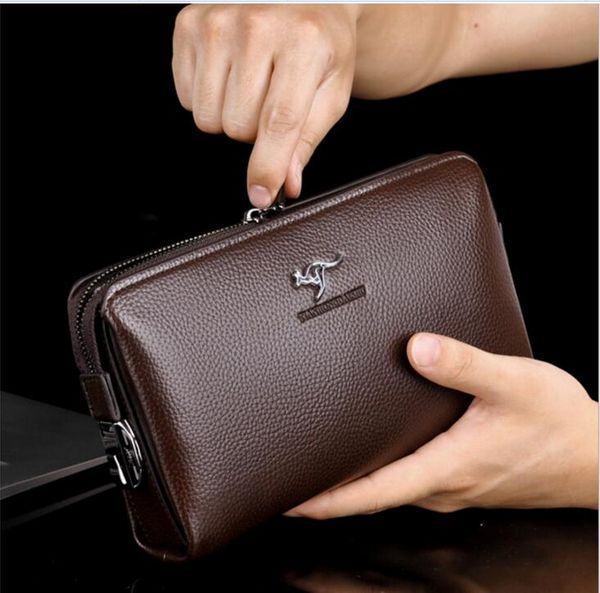 

2017 new password lock men's wallet real leather large size soft leather male hand grab bag male hand carry a bag carrying box, Red;black