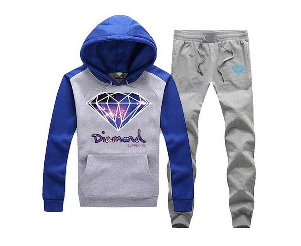 

s-5xl hip hop diamond supply co men clothing tracksuits sport long-sleeve thick sweatshirts hoodie +pants, Gray