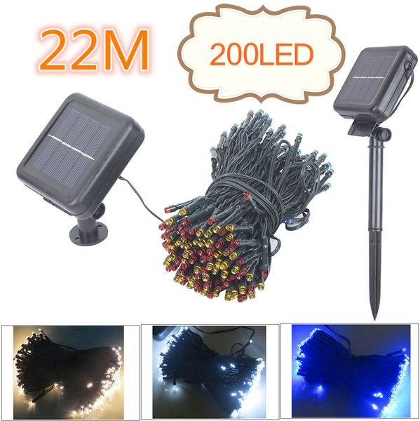 

wholesale-green blue warm white multicolor 22m 200 led solar lights string fairy outdoor garden waterproof christmas party decoration lamp