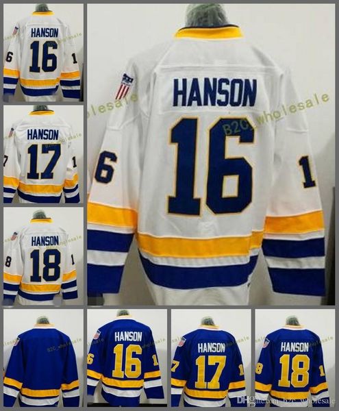 

stitched charlestown blank #16 hanson #17 hanson #18 hanson white blue hockey jerseys ice jersey do drop shipping,mix order, Black;red