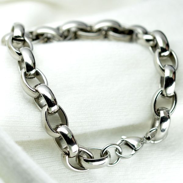 

mens silver tone stainless steelm finish ring link bracelet b184, Black