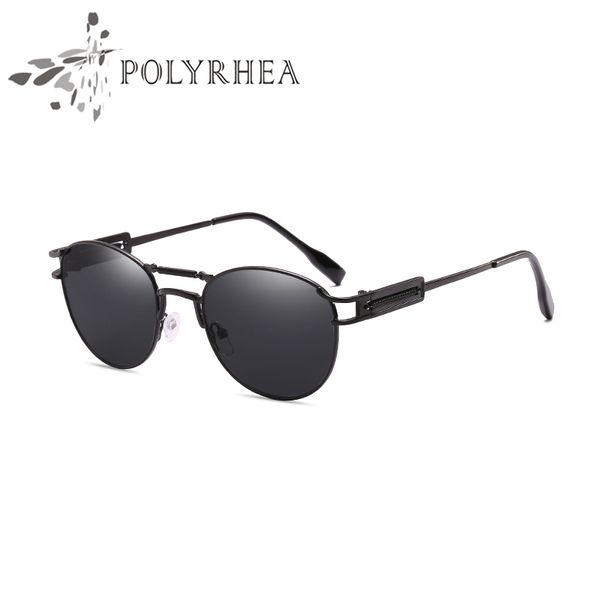 

round sunglasses fashion polarized metal frame women brand designer original uv protection sun glasses with box, White;black