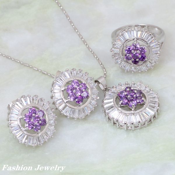 

new arrives fashion jewelry sets silver plated jewelry set inlay amethyst pendants/ring/earring s042
