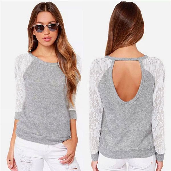 

spring women sweatshirts autumn backless embroidery lace casual hoodies female long sleeve sweatshirts breathable ladies, White