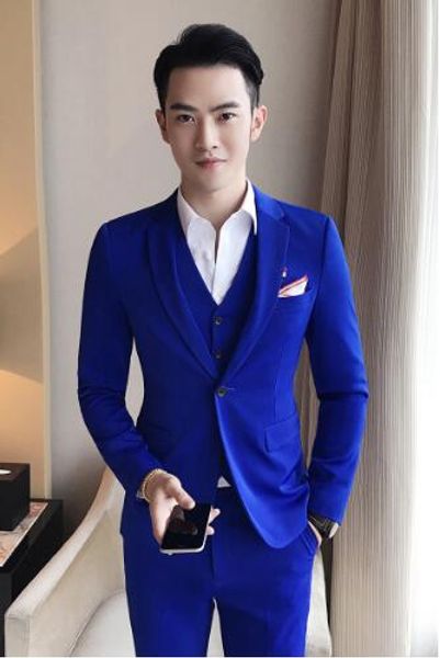 Wholesale Hot Sales New Arrival Spring Fashion Sapphire Color Stylish Slim Fit Men\u0027S Suit Jacket Casual Business Dress Blazers M 3XL Size Tailcoat