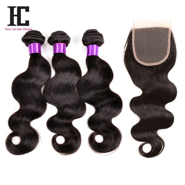 

HC Hair Hot Sale Peruvian Virgin Hair Body Wave With Closure Unprocessed Human Hair With Closure Body Wave Lace Closure Natural Black