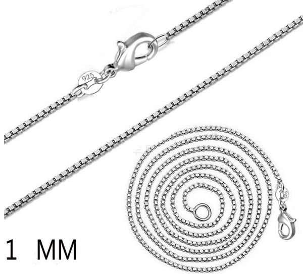 

2021 new fashion 20pcs/lot 925 sterling silver 1mm box chain necklace 16"/18"/20"/22"/24" for pendants