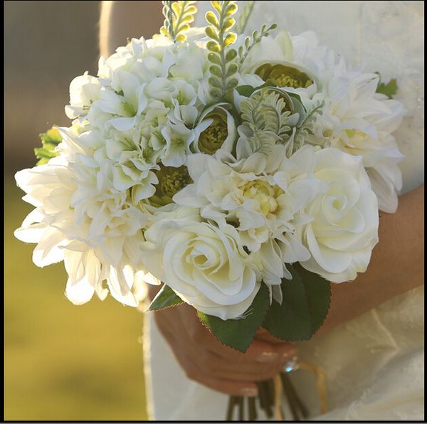 2016 White Wedding Bouquet Flowers Garden Spring Fall Cheap