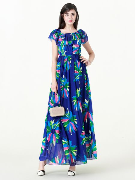 

new arrival women short sleeve floral print dress plus size boho style chiffon dress -7xl robes, White;black