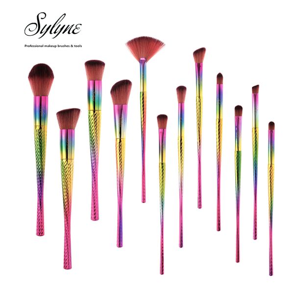 

sylyne 12pcs makeup brushes rainbow complete face eye professional make up brush set of tools and accessories