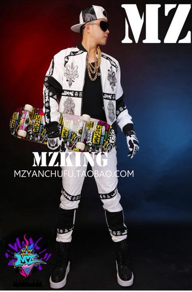 

male singer clubs in europe and the runway looks white leather silver drill geometry letters with baseball uniforms. s - 6 xl, Black;red