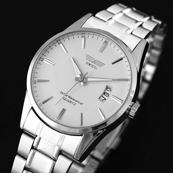 

hq super stainless steel band date analog quartz sport mens wrist watch sliver, Slivery;brown