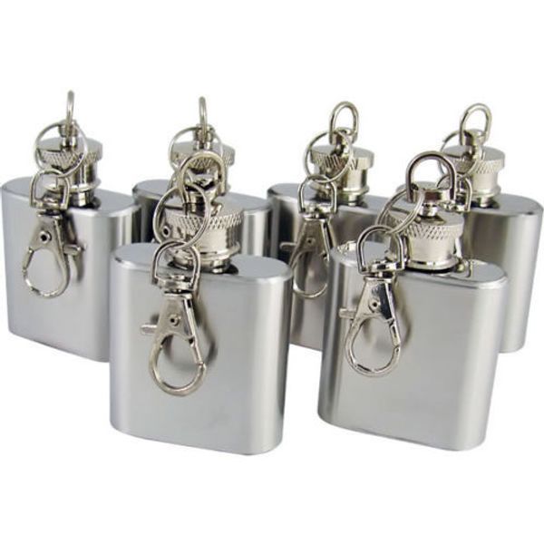 

1oz stainless steel mini pocket liquor hip flask key ring chain ing