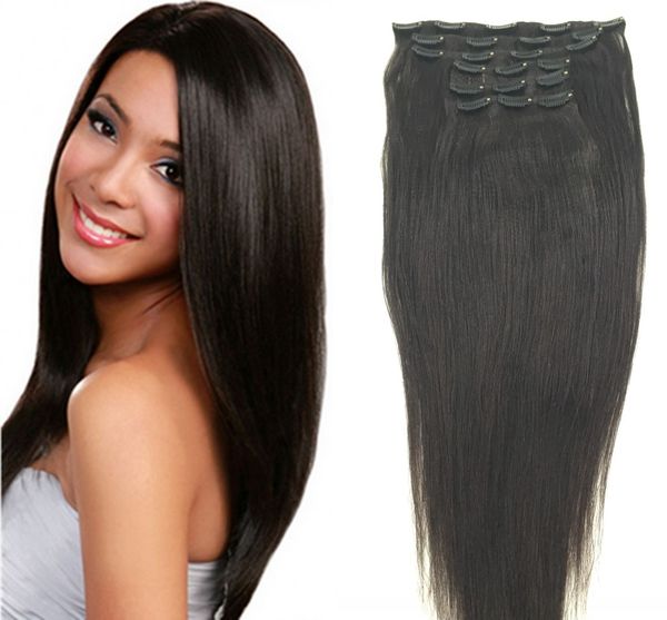Italian Coarse Yaki Clip In Human Hair Extensions Yaki Straight